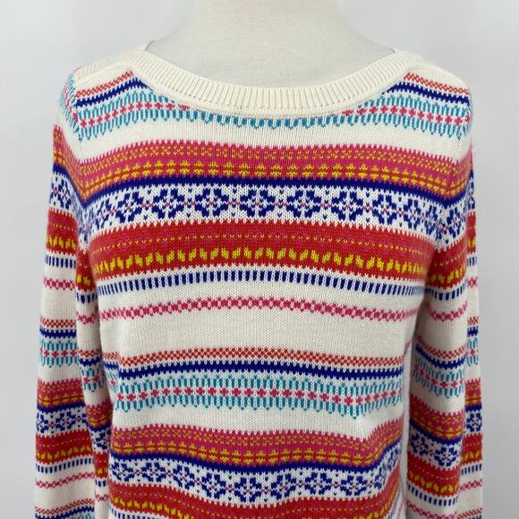 Talbots Pullover Sweater Fair Isle Stripe Patterned Lambs Wool NEW Womens Medium - Picture 3 of 8